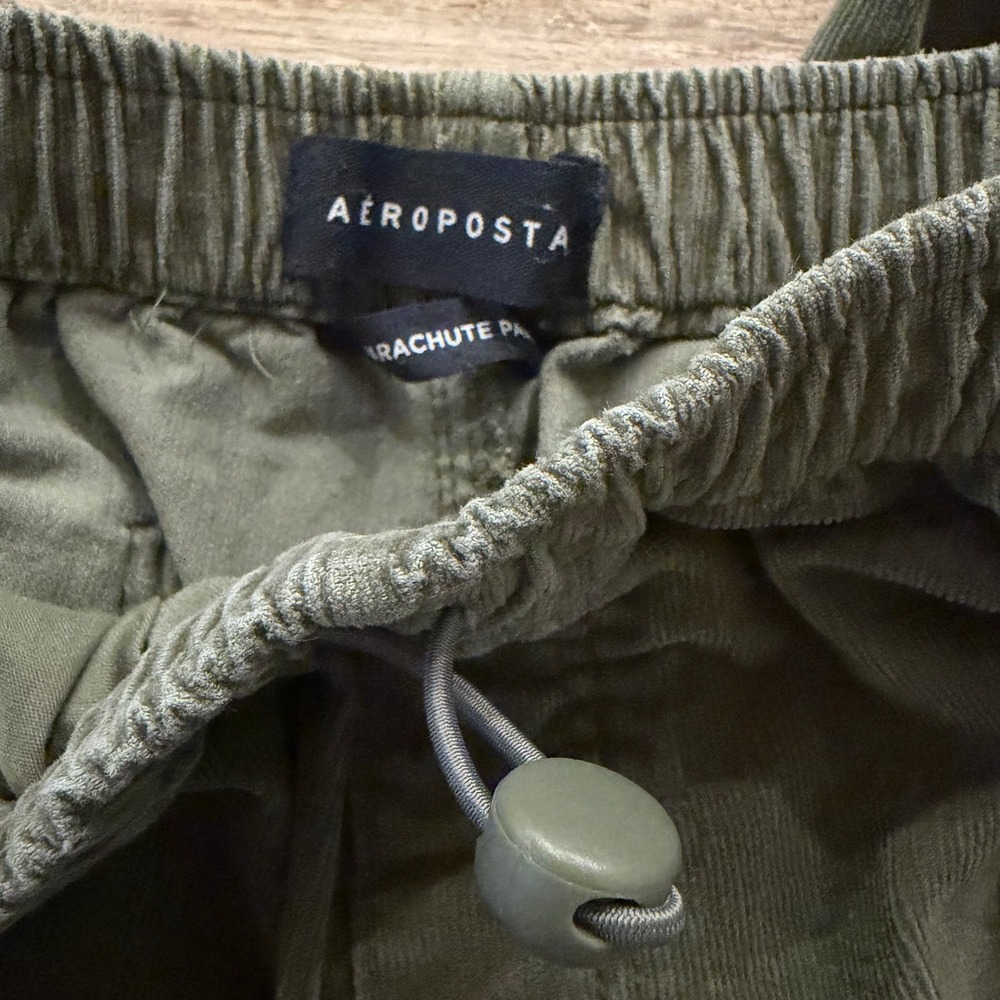 Aeropostale Olive Green Corduroy Parachute Pants Joggers XS Y2K Cozy Streetwear - Picture 3 of 13
